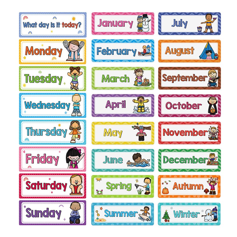 Lachilly 24-Piece Flash Card Set for Classroom Headliners: Days, Months, Seasons Display