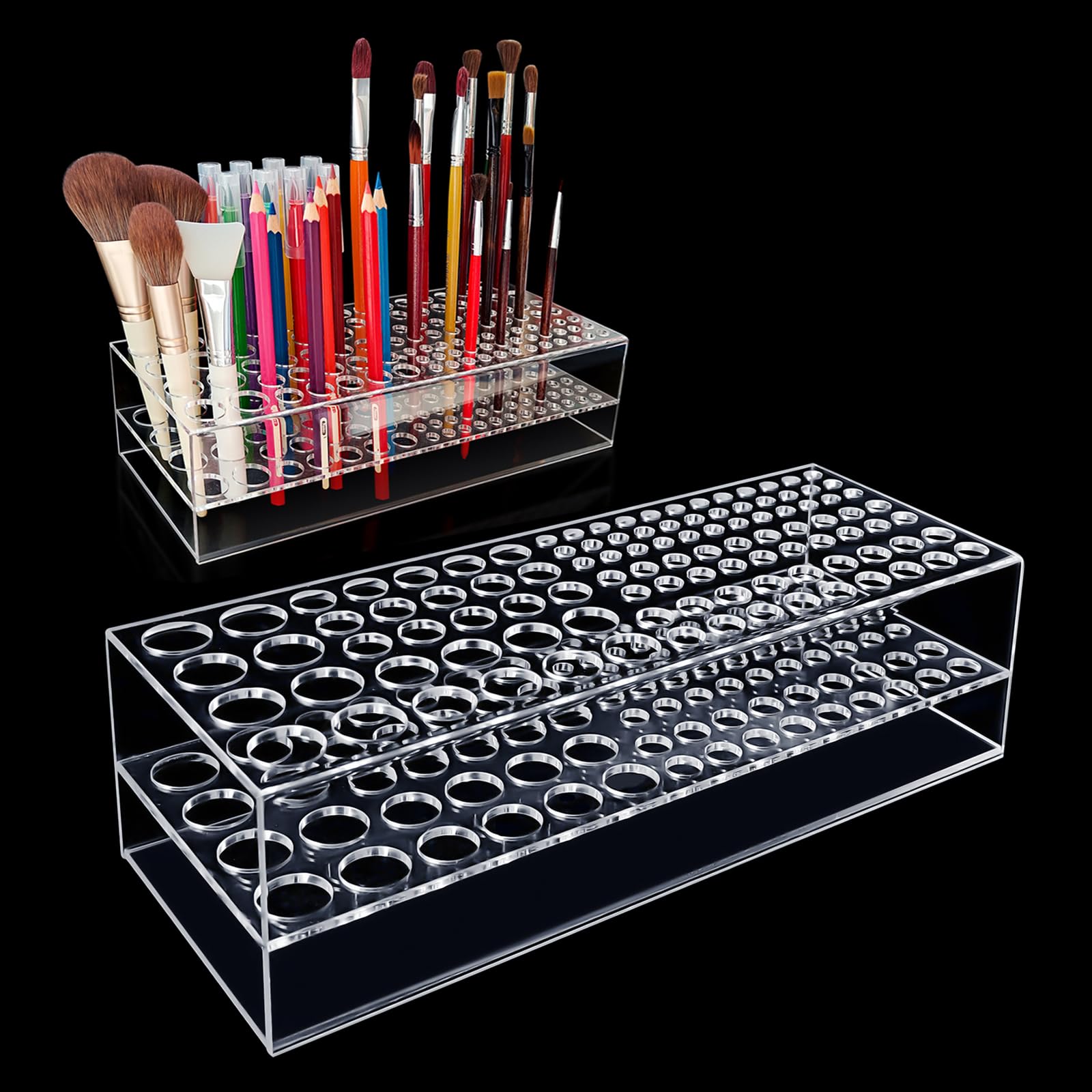HESHUYU 105-Hole Acrylic Brush Holder: A Clear Storage Solution for Artists